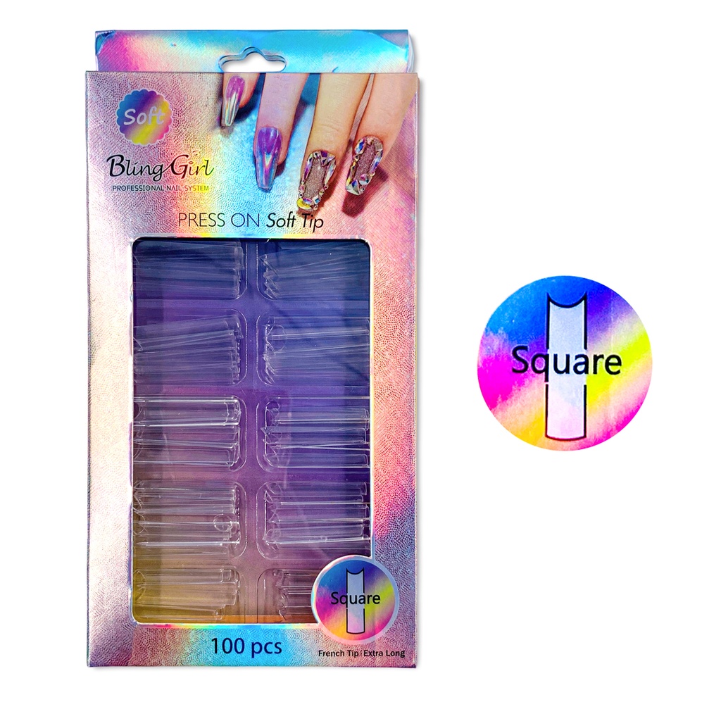 Bling Girl BG-155 Square French Tip Press On Soft Tips 100 pcs Clear [8228]