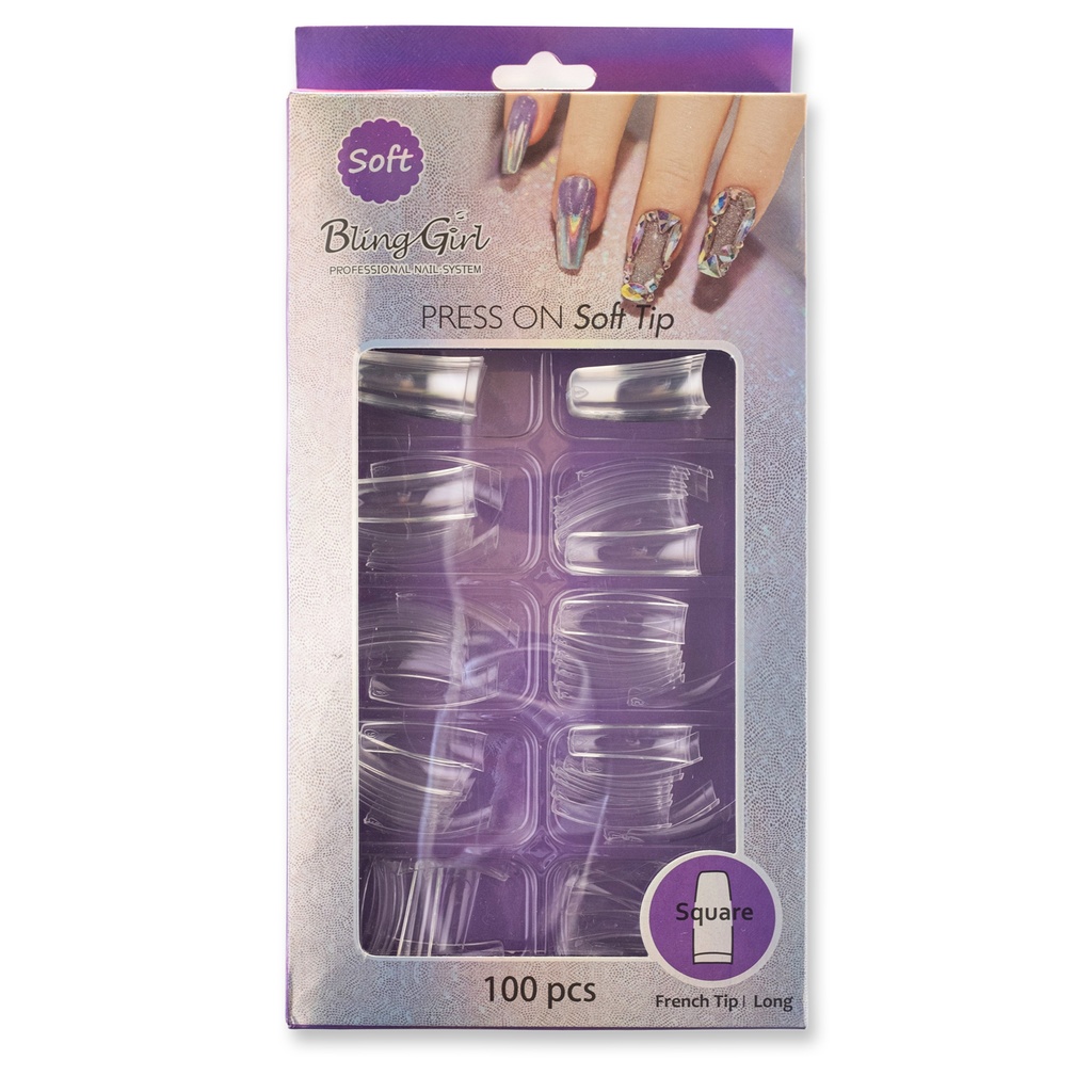 Bling Girl BG-76 Square French Tip Press On Soft Tips 100 pcs Clear [6385]