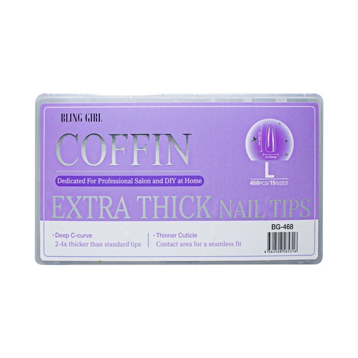 [6362508585316] Coffin Extra Thick Nail Tips Large BG-468 (450PCS/15 sizes) [S2510P12]