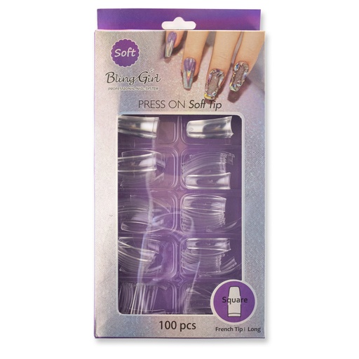 [6362107782734] Bling Girl BG-76 Square French Tip Press On Soft Tips 100 pcs Clear [6385]