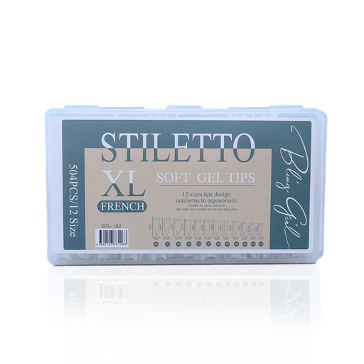 [6362107781065] BLING GIRL Stiletto Soft Gel Tip XL French BG-162 [R2402P36]